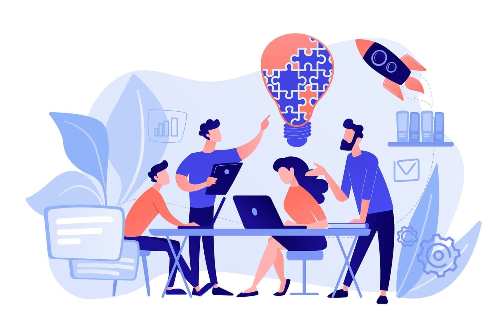 Illustration of a team collaborating on financial plans