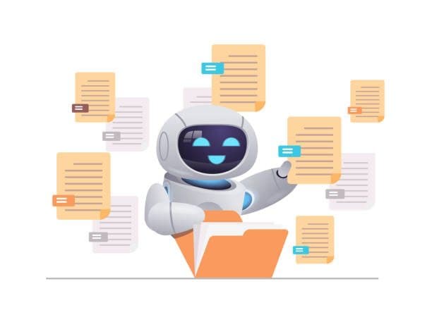 Illustration of an AI assistant organizing financial documents